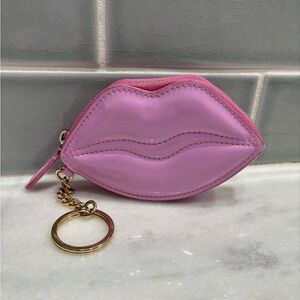Victoria's Secret Pink Gold Pucker Lips Coin Purse Wallet Zippered Pouch 5"x3"